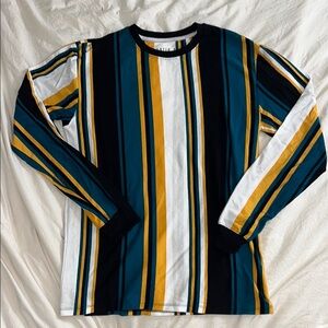 NWOT Rustic Souls Teal/Black/White&Gold Vertical Striped Long Sleeve 100% Cotton